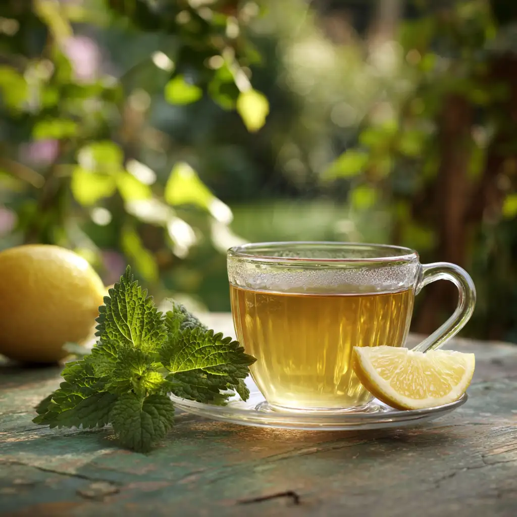 Lemon balm tea served in garden