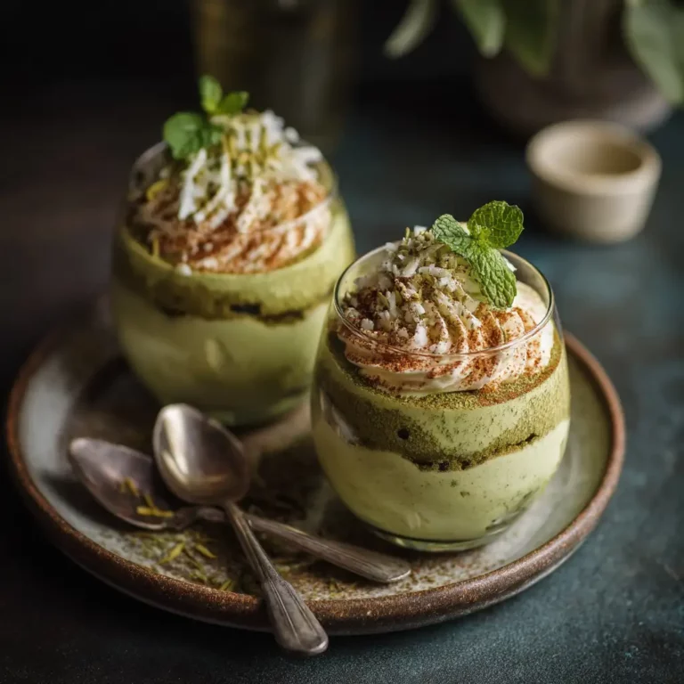 Served matcha tiramisu in glass cups