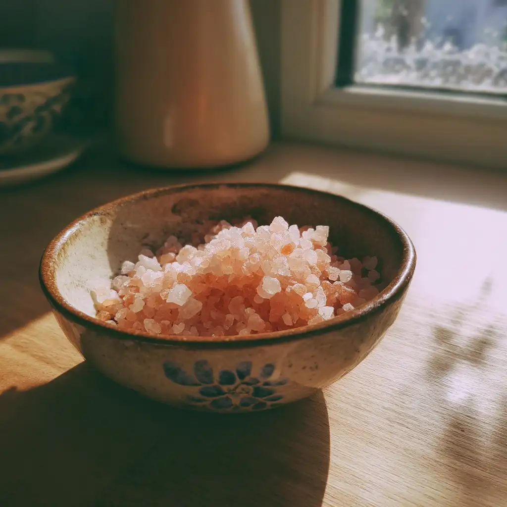 Pink salt crystals used in salt trick recipe
