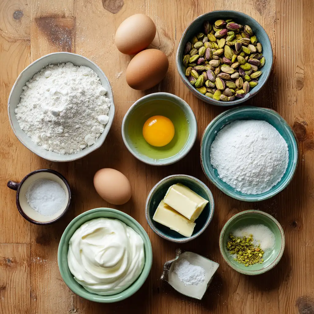 Ingredients for pistachio cupcake recipe
