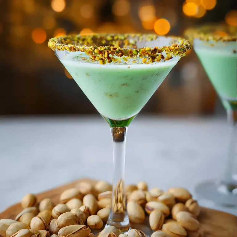 creamy pistachio martini recipe with crushed pistachio rim