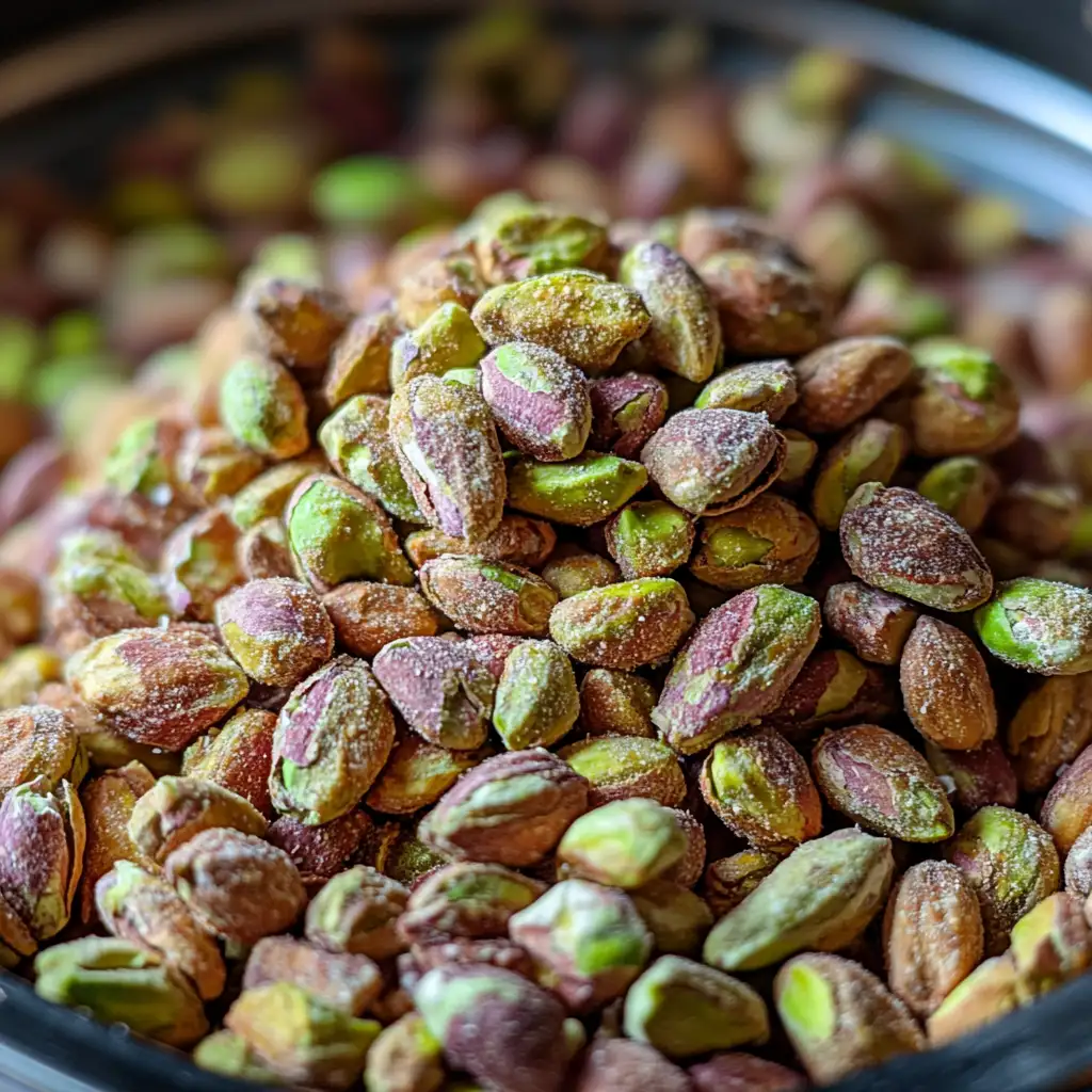 Pistachios being ground into paste in a food processor