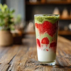 Finished strawberry matcha latte with cookies