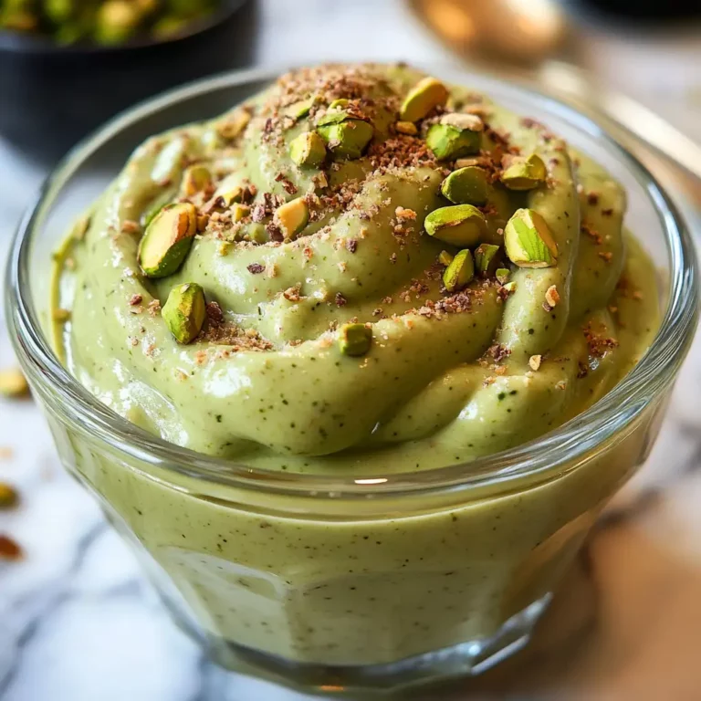 Vegan pistachio pudding in a glass dessert bowl