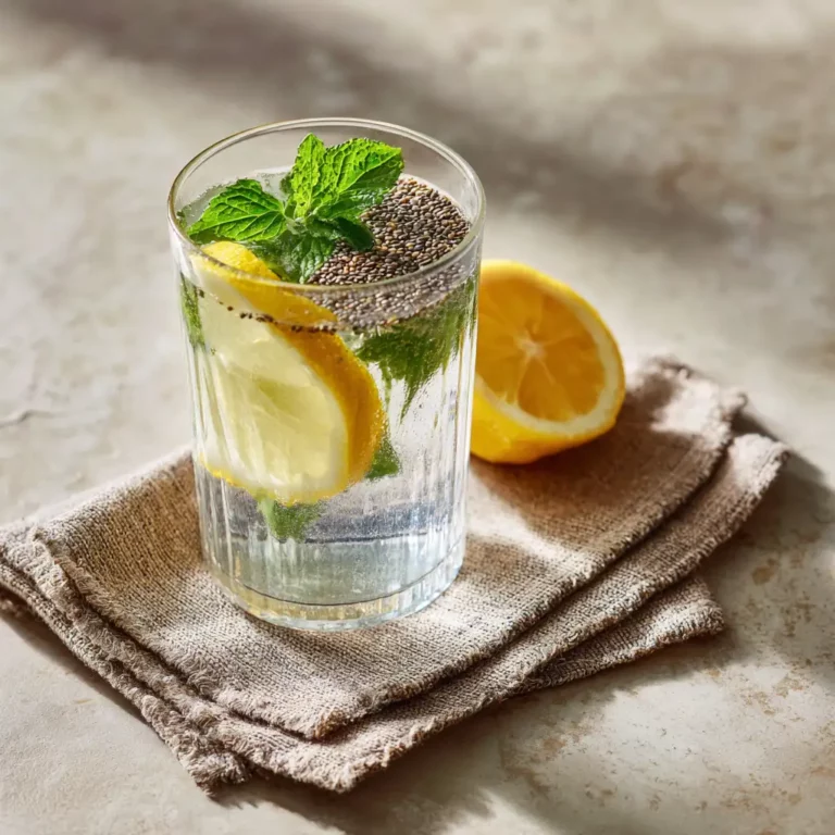 Chia seed water recipe card with ingredients