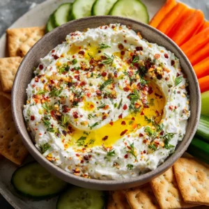 serving cottage cheese dip with veggie dippers