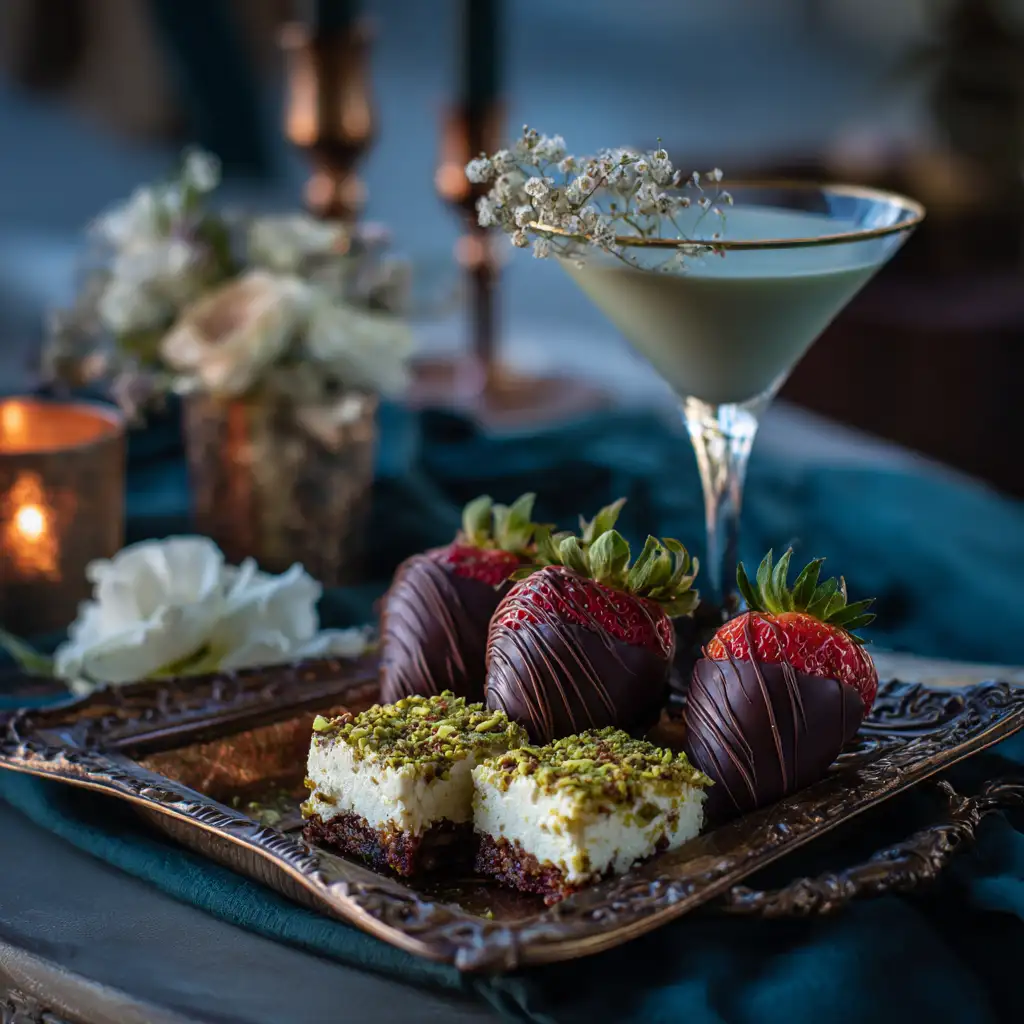 Dessert platter with Dubai chocolate strawberries