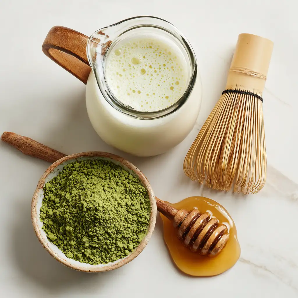 ingredients for matcha tea latte recipe