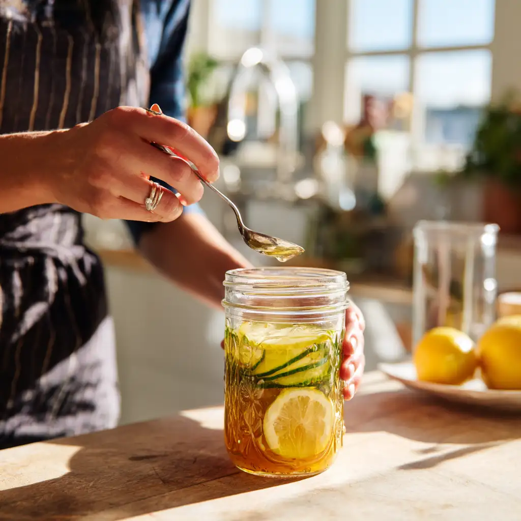 stirring lemon juice with pickle brine