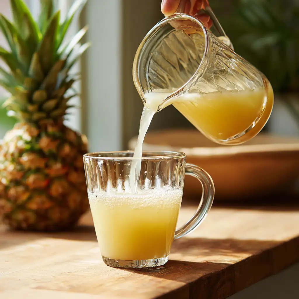 Mixing pineapple juice with coconut water