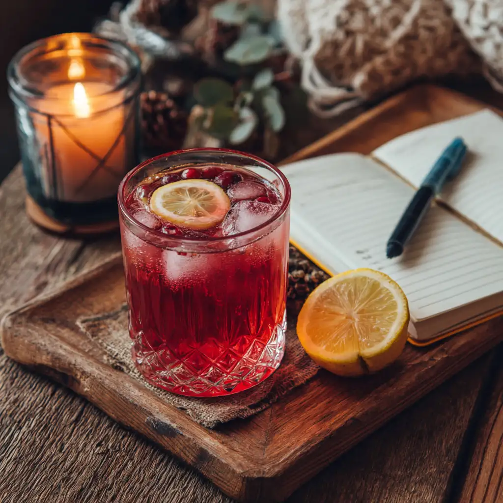 Served apple cider vinegar and cranberry juice