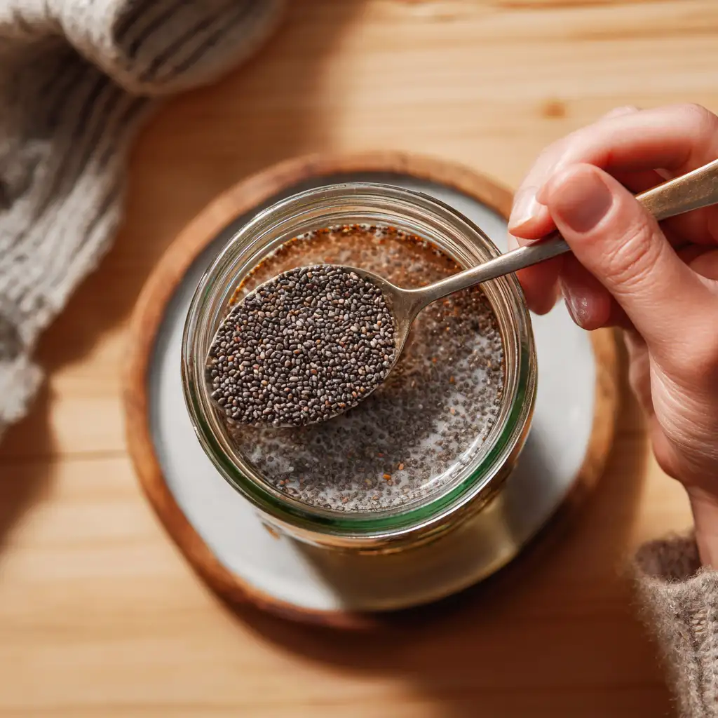 Stirring chia seeds into water