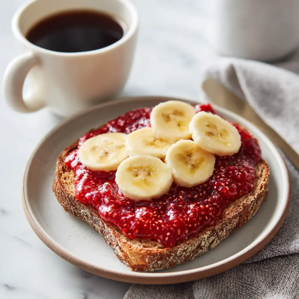 Strawberry chia jam on toast served for breakfast
