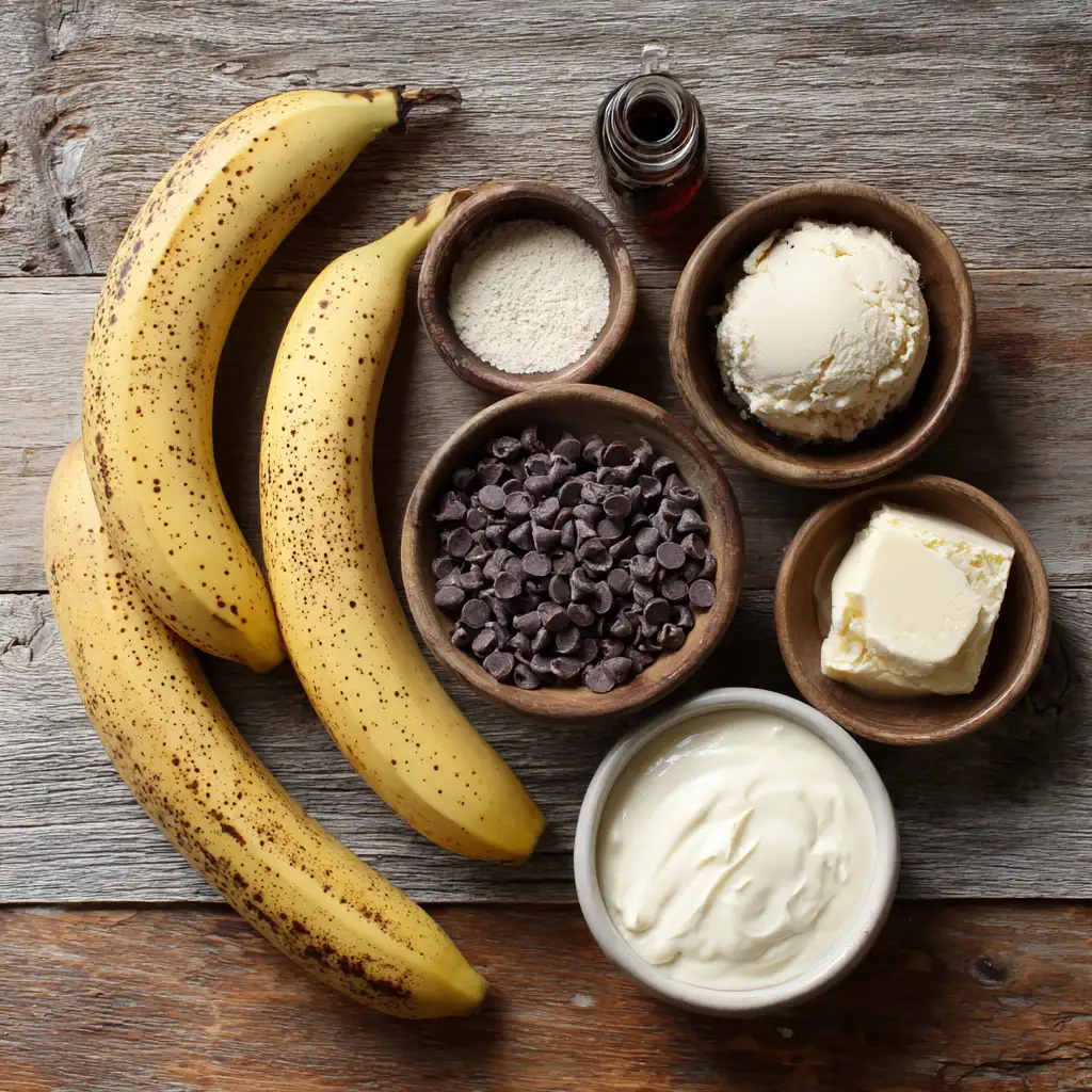 Ingredients for banana chocolate chip ice cream