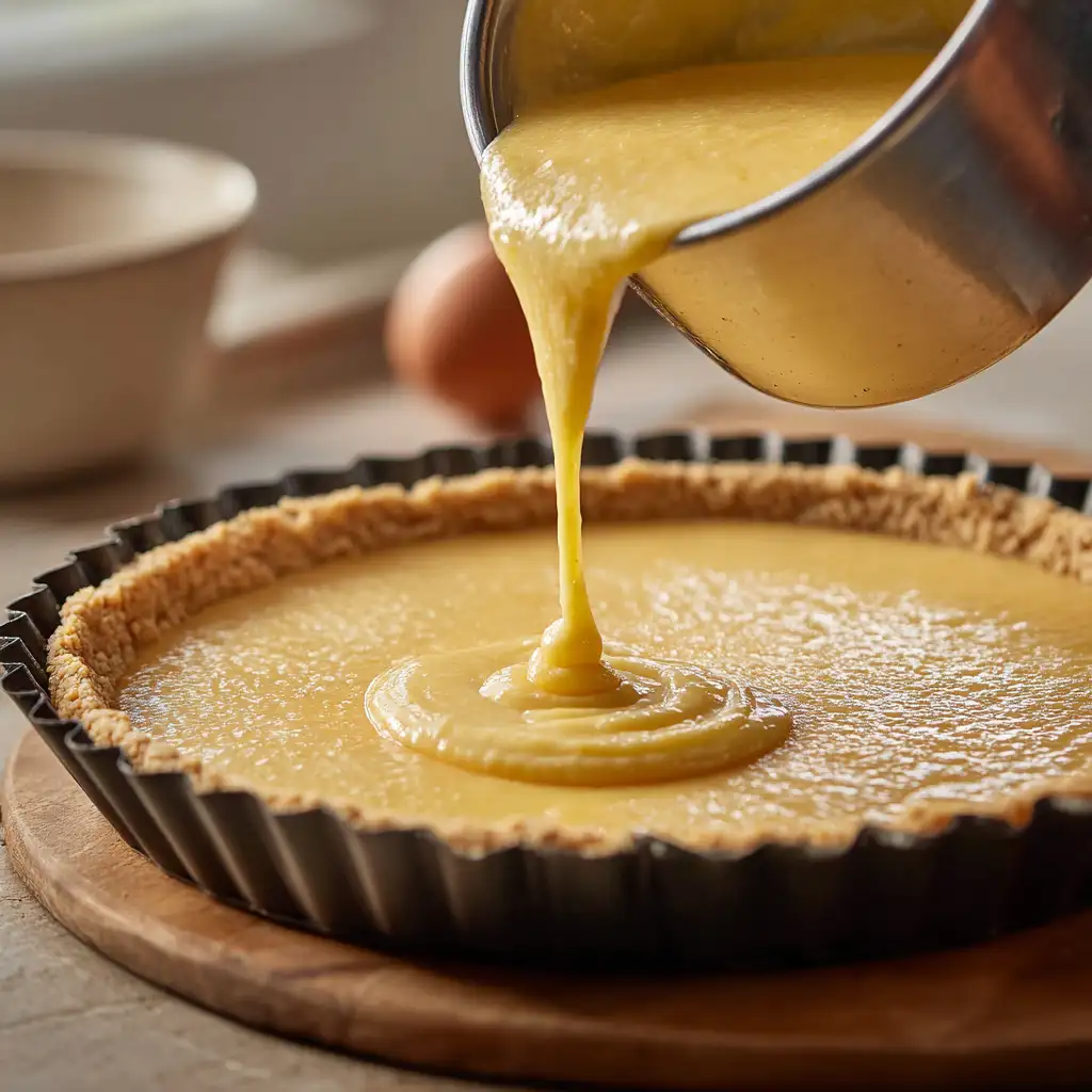 Lemon filling poured into crust