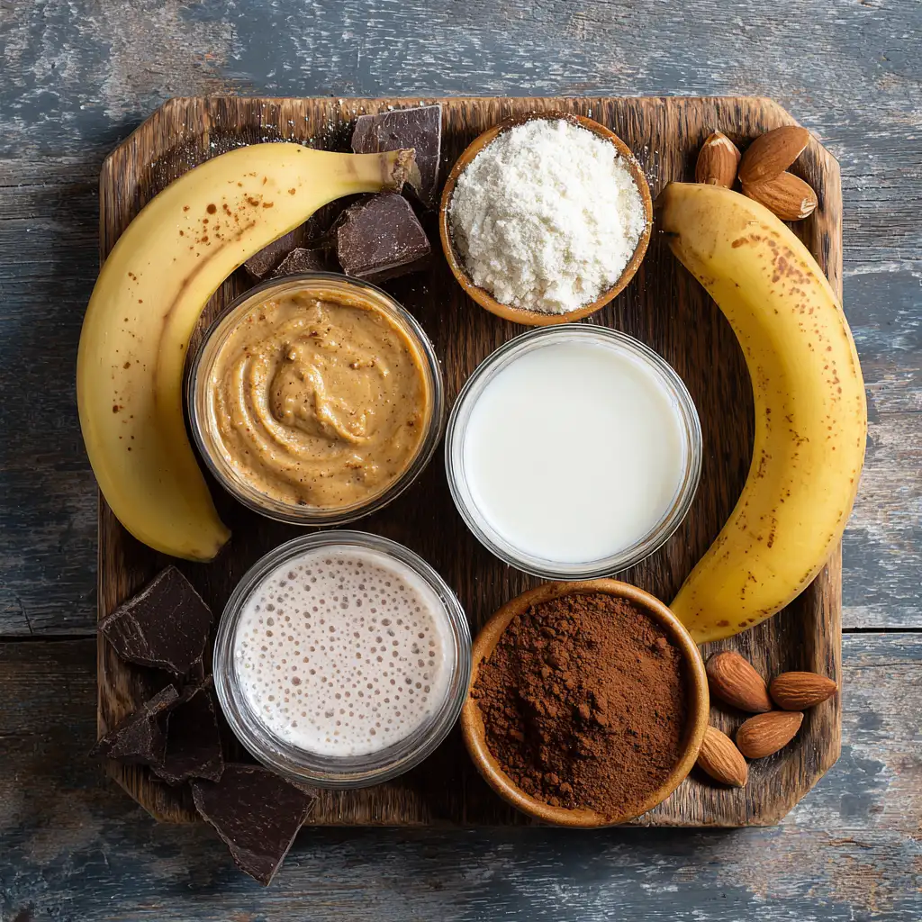 Ingredients for dairy free milkshake on table