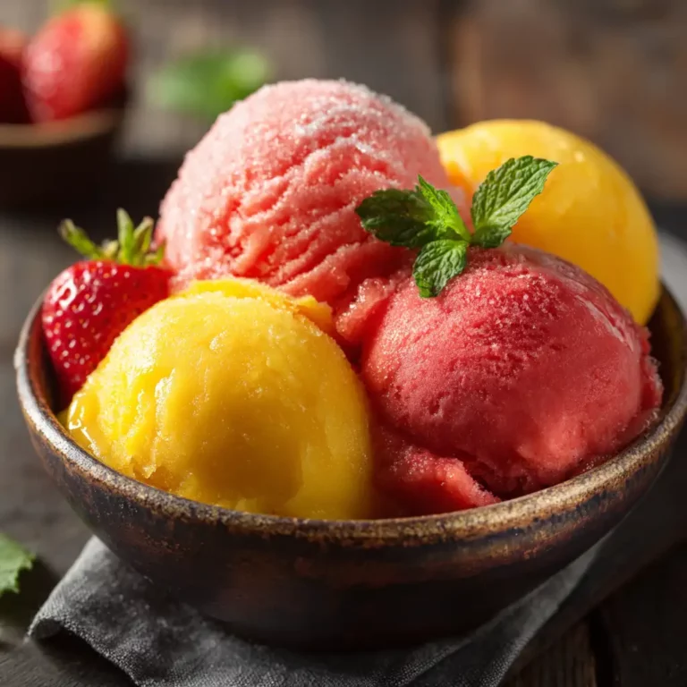 homemade fruit sorbet with mango and strawberry