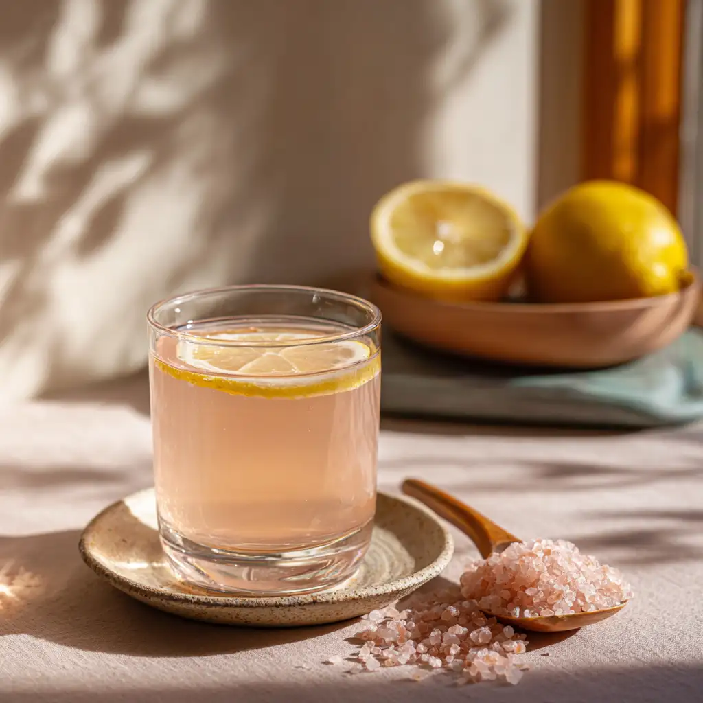 Serving pink salt diet drink in morning