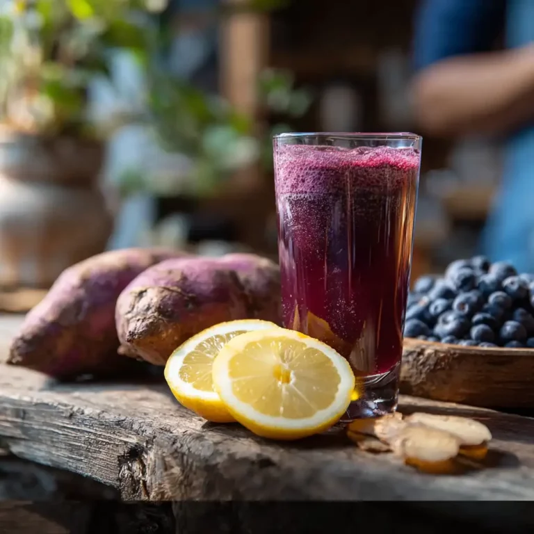 Purple peel weight loss drink on kitchen counter