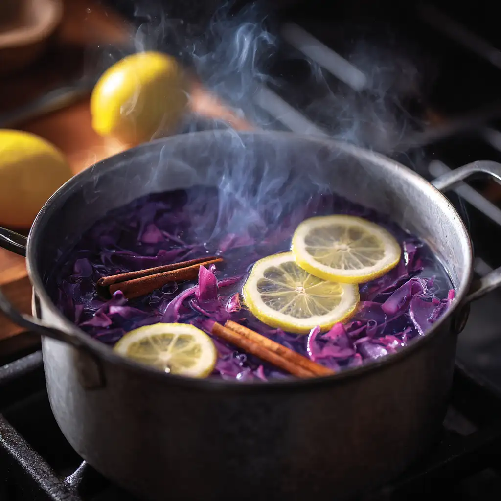 Boiling purple peel weight loss tea on stove