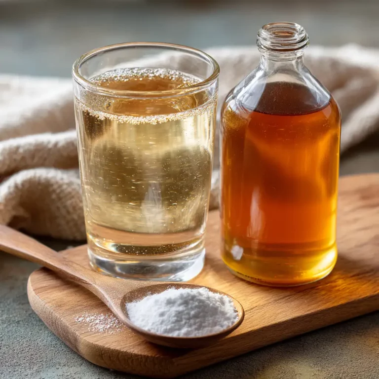 apple cider vinegar and baking soda drink on kitchen counter