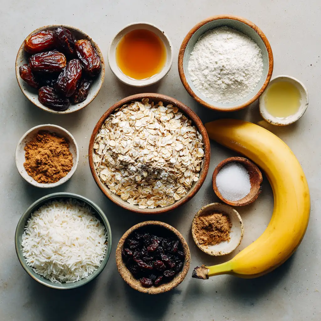 vegan oatmeal raisin cookie ingredients on counter