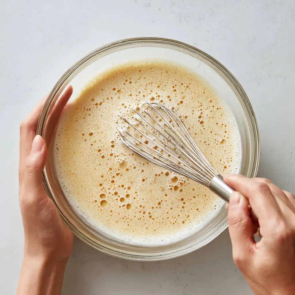 Whisking gluten free crepe batter in bowl