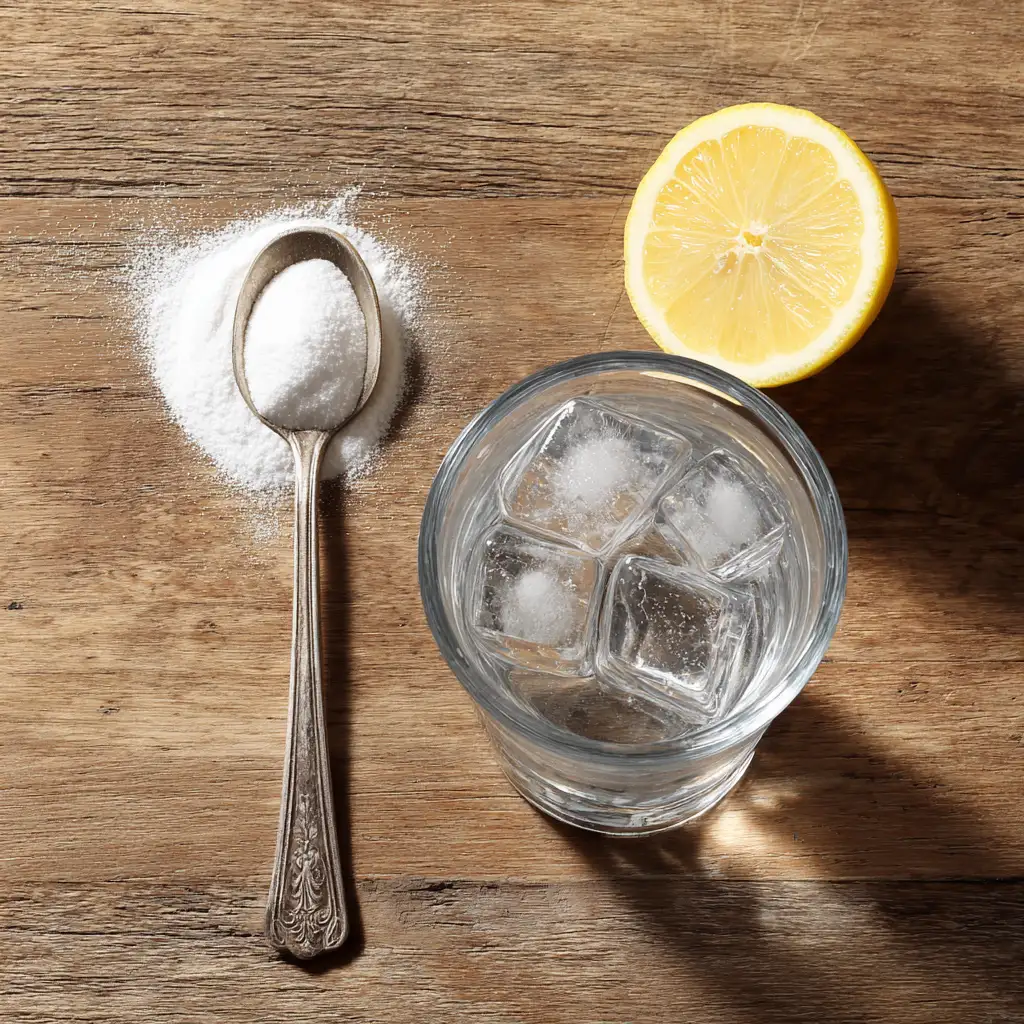 Ingredients for ice water hack with baking soda