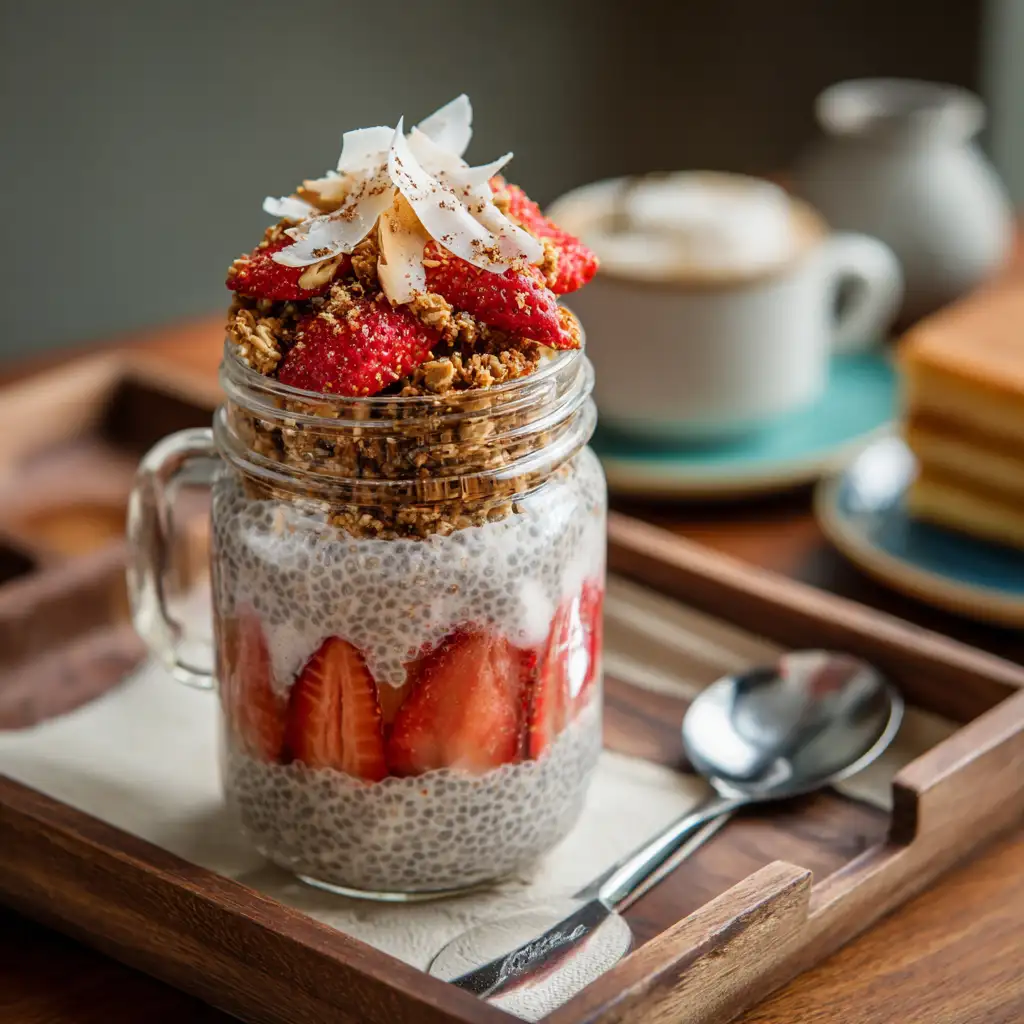 served coconut milk chia seed parfait