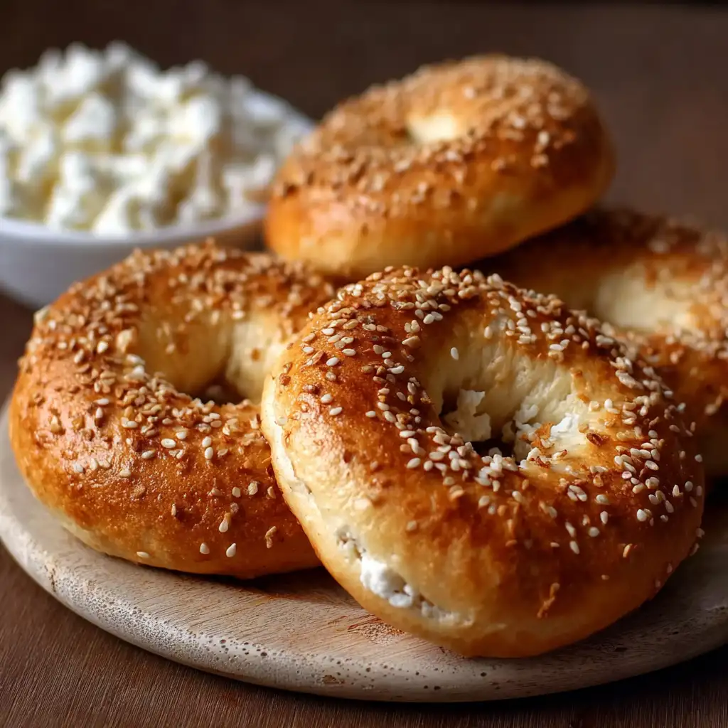 Freshly baked cottage cheese bagels, soft, chewy, and protein packed.