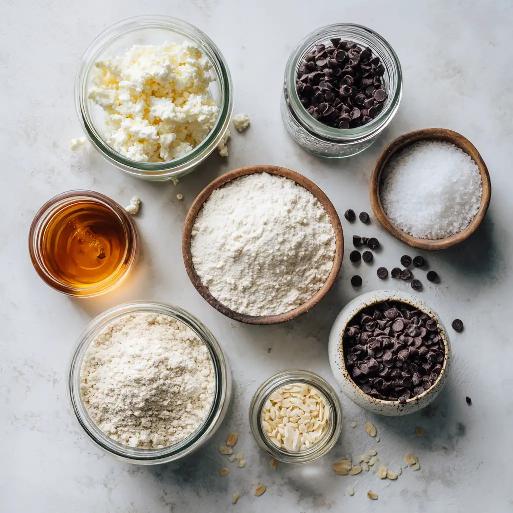 Ingredients for cottage cheese cookie dough laid out