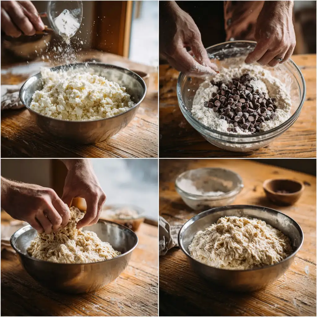Cottage cheese cookie dough being prepared step by step