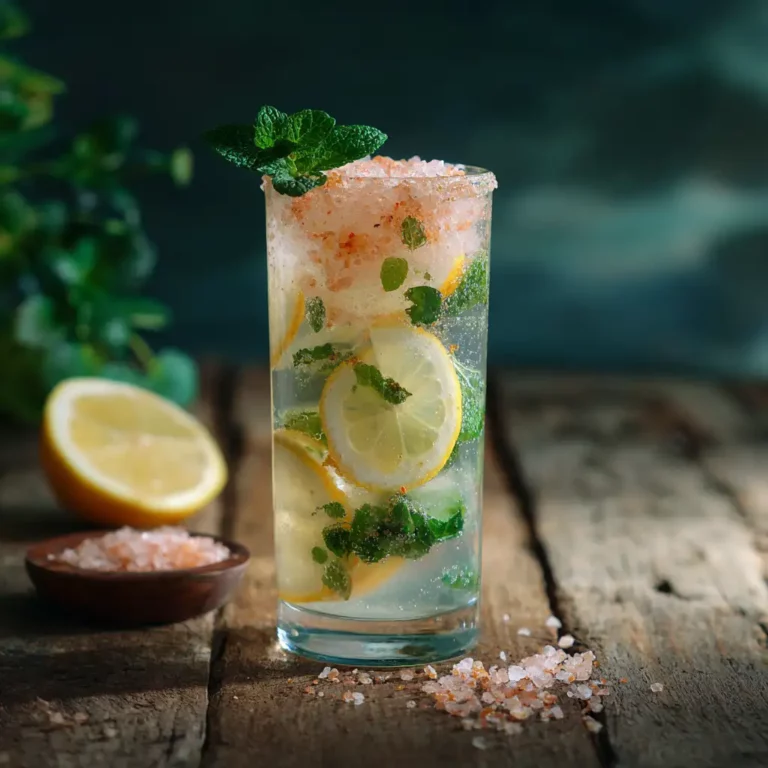 Homemade mounjaro recipe with pink salt in a tall glass