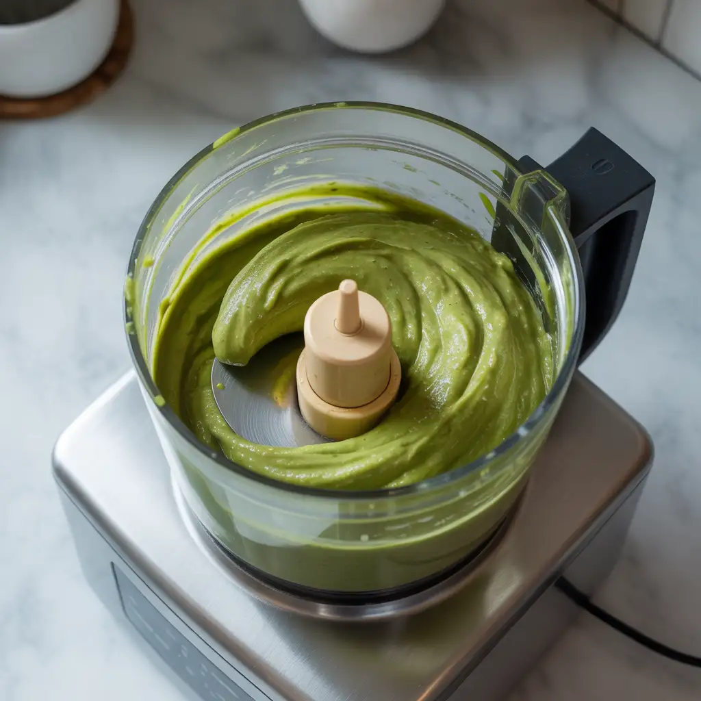 Homemade pistachio paste in food processor