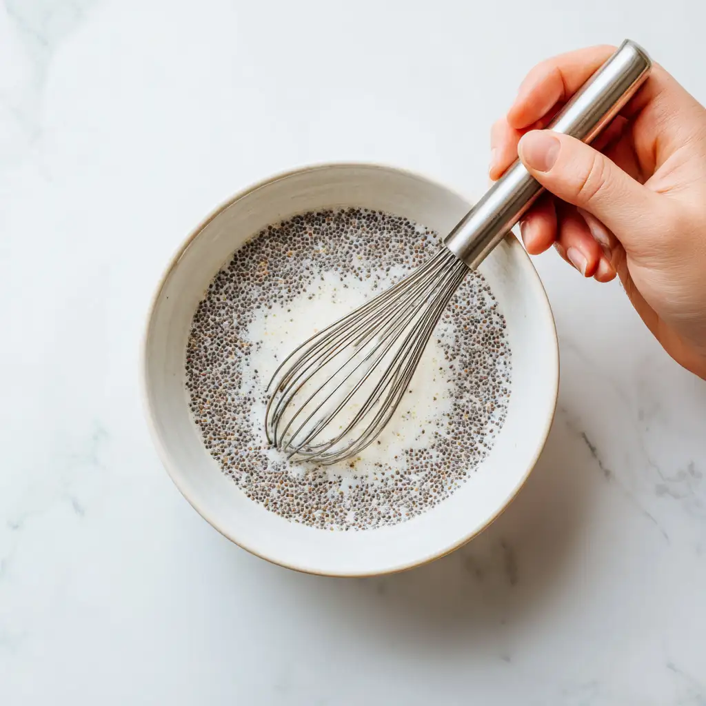 mixing chia seeds into coconut milk