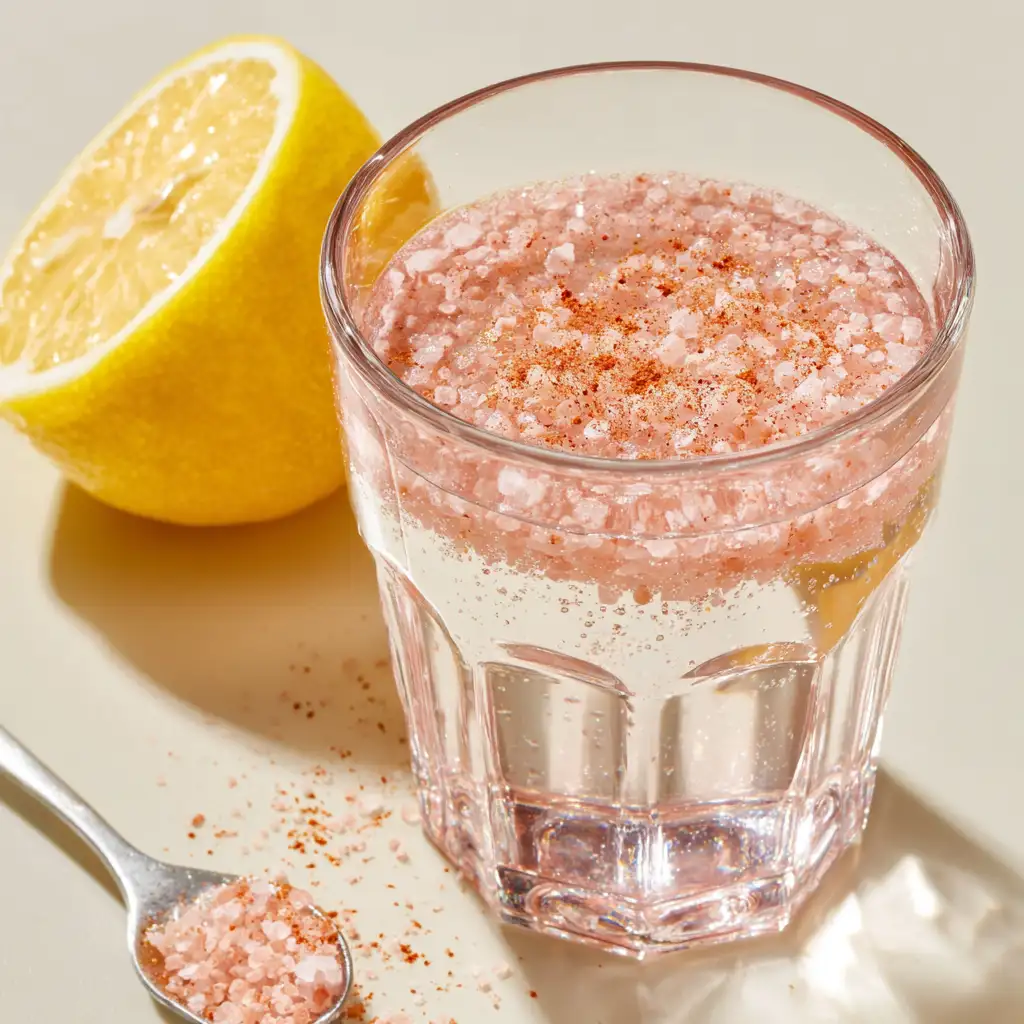 Preparing pink salt drink step one