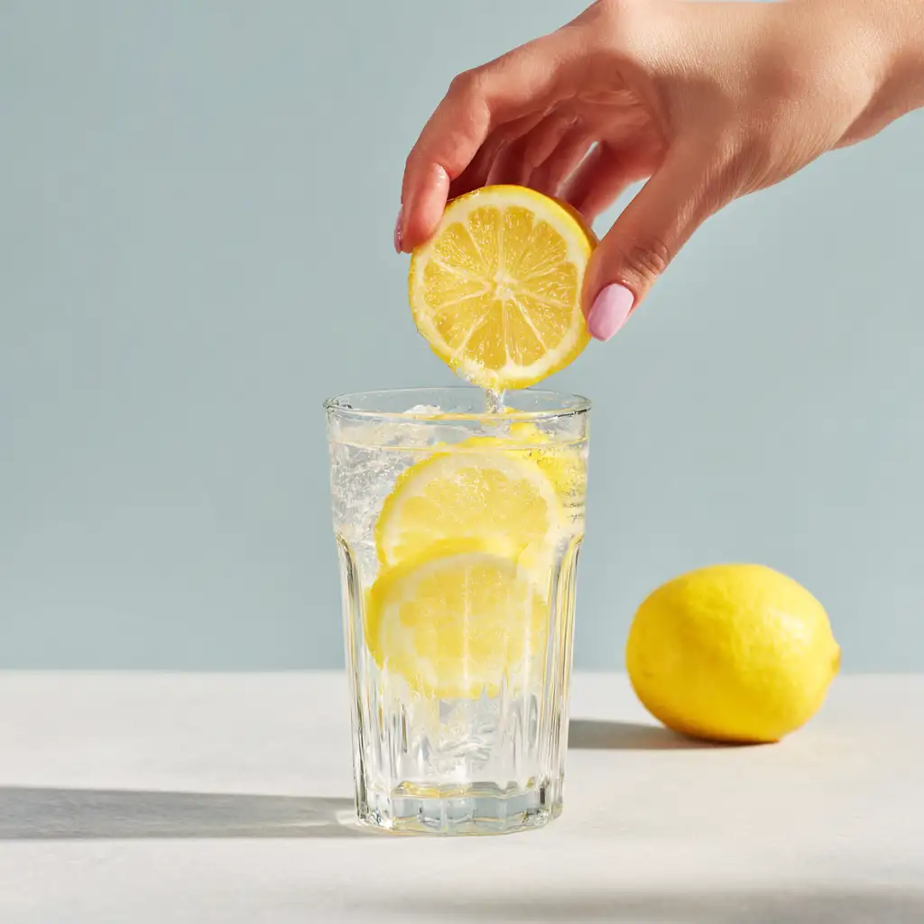 Squeezing lemon for homemade mounjaro recipe with pink salt