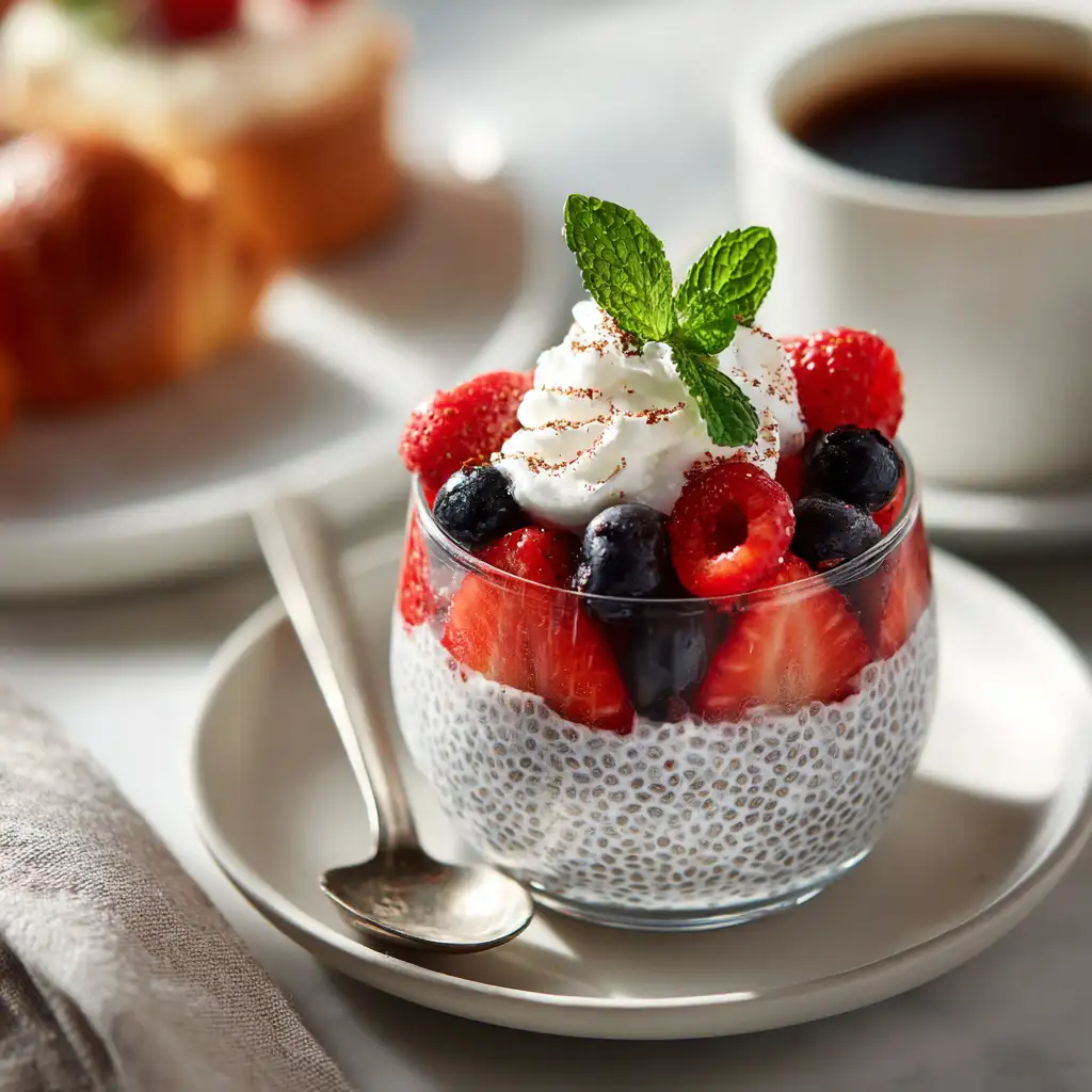 served strawberry chia pudding with toppings