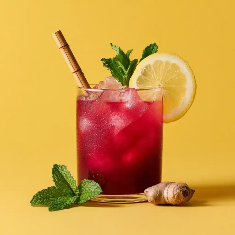 Glass of beetroot & ginger cleanse juice ready to drink