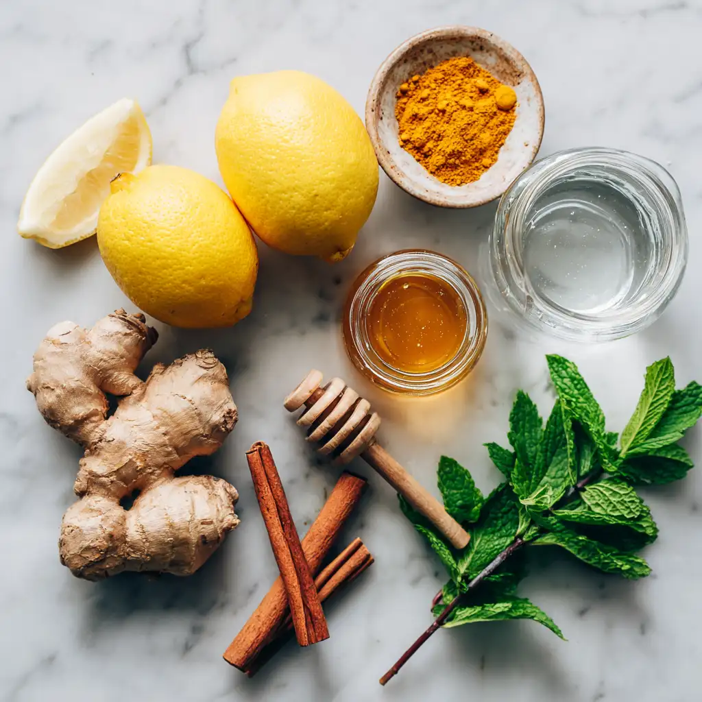 ingredients for ginger lemon cleansing tea