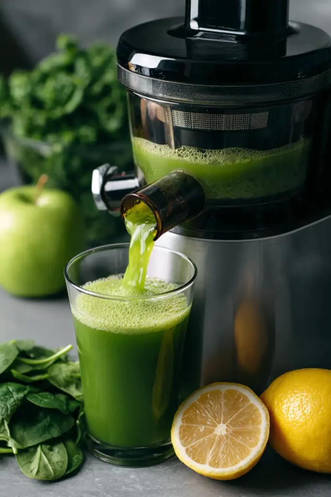 Juicing green apple and spinach