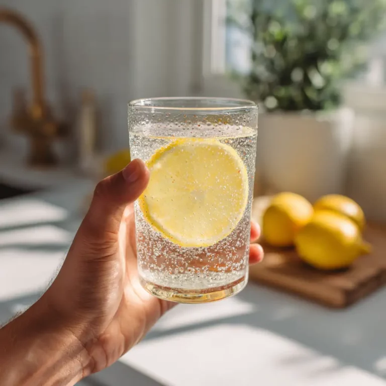 Serving glass of lemon cayenne pepper detox drink