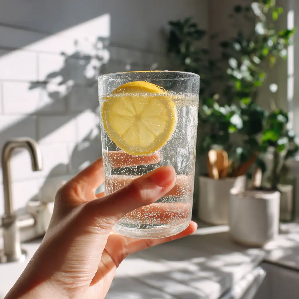 Serving glass of lemon cayenne pepper detox drink