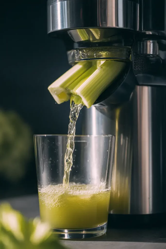 Juicing celery and lemon for morning juice