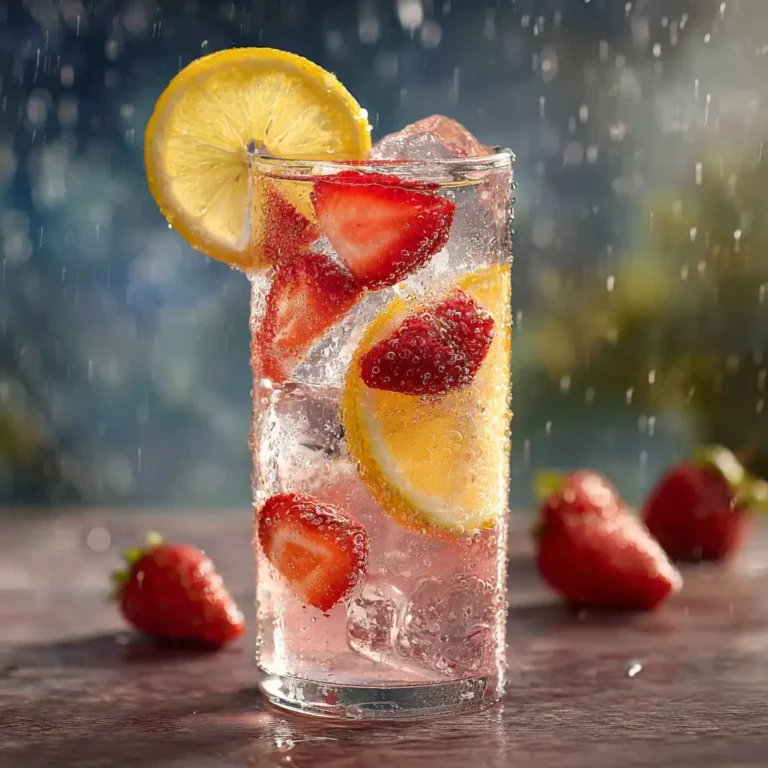 Glass of chilled strawberry lemon detox water