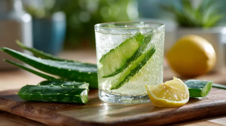 Cucumber aloe hydrating detox drink with fresh ingredients