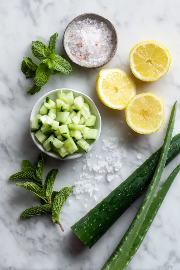 Ingredients for cucumber aloe hydrating detox drink