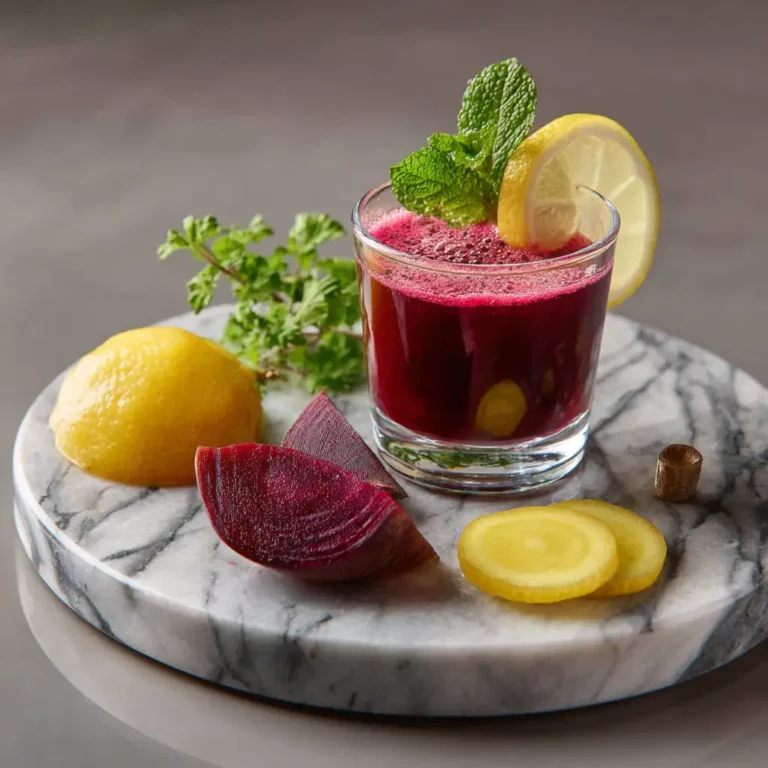 Ginger Beet Lemon Detox Shot served chilled