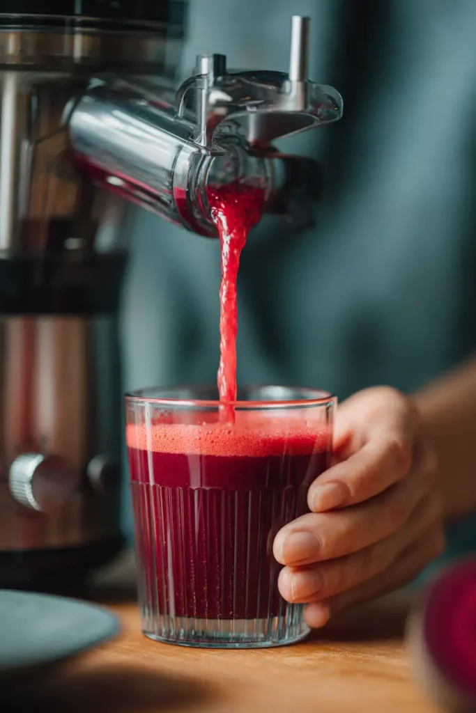 Juicing beet, ginger, and lemon for detox shot