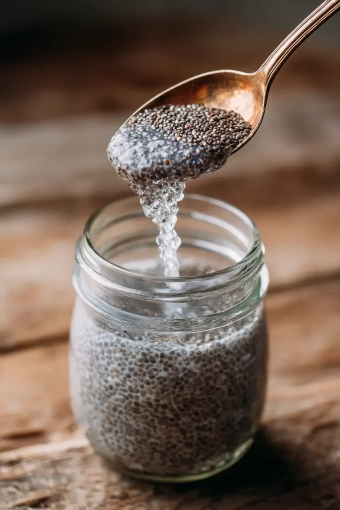 Stirring chia seeds into water